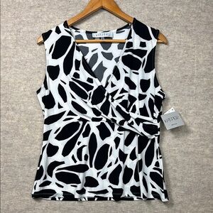 Kasper Black and White V-Neck Wrap Blouse